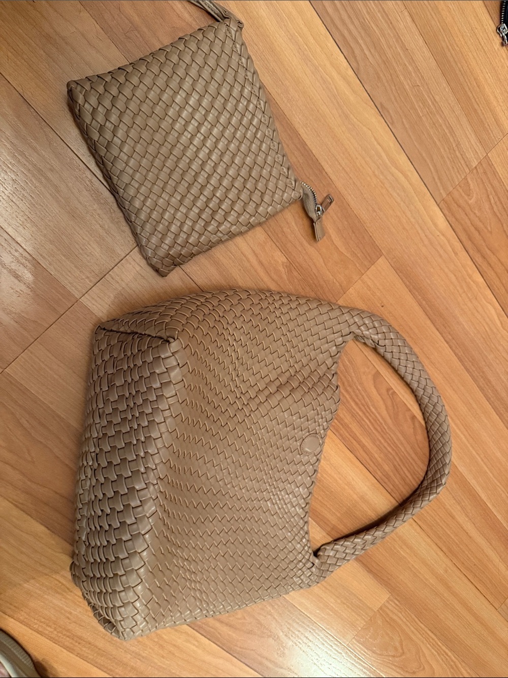 Rachel Zoe Woven Hobo Shoulder Bag with Matching Pouch - Taupe